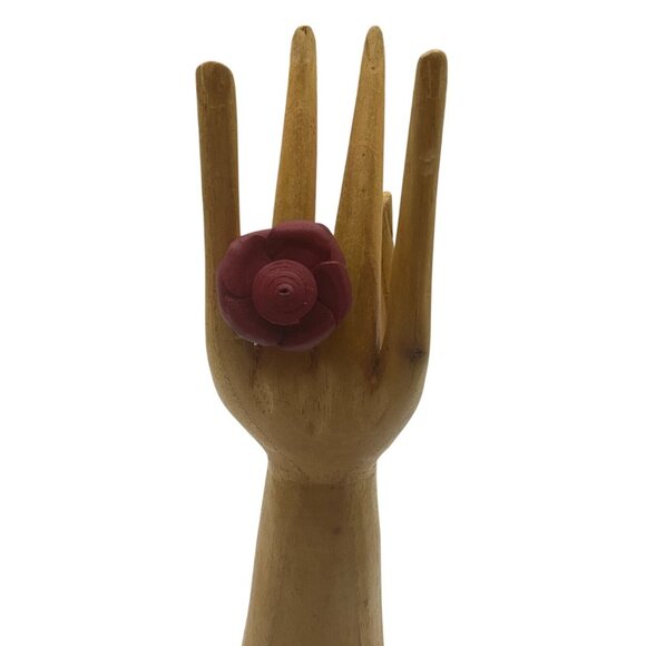 New Artisan Handmade Handcrafted Leather Red Flower Rose Ring Adjustable - Picture 3 of 13